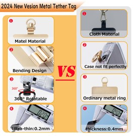 Turkalla Phone Tether Tab, 360° Rotation Ultra-thin 0.2mm Bending Design Universal Stainless Steel Phone Lanyard Tab Without Adhesive,Metal Phone Lanyard Replacement Patch for Cell Phone (Gold)