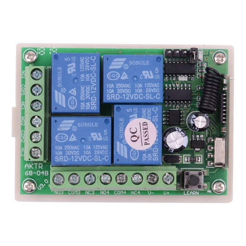 DC 12V 10A Relay Remote Control Switch, 433Mhz 4 CH