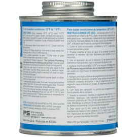 Weld-On 10842 727 Hot 'R Cold PVC Medium-Bodied High-Strength Solvent Cement - Very Fast-Setting and Low-VOC, Clear, 1 Pint (16 fl oz)