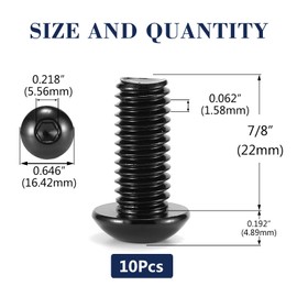3/8-16 x 7/8" Button Head Socket Cap Bolts Screws, 10Pcs 304 Stainless Steel 18-8, Allen Hex Drive, Black Oxide by SG TZH(with Hex Spanner)