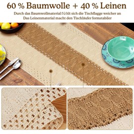 Beige Macrame Table Runner Cotton Vintage Crochet Table Runner Hollow Mesh Tablecloth for Boho Wedding Decoration and Farmhouse Table Decoration (30 x 180 cm / 12 x 72 inches)