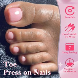 AddFavor 120pcs Pink Press on Toenails for Women, Toe Nail Press on Square Fake Toenails Nude Pink Full Cover Toenail Press ons Fake Toe Nail Tips Glue on Toenails, 12 Sizes Toe Press on Nails