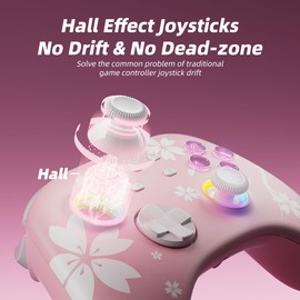 Mytrix Wireless Controller für Switch/Switch Lite/Switch OLED, Switch Pro Controller mit Weckfunktion, Kopfhöreranschluss, Turbo, Bewegungskontrolle, Einstellbare Vibration, LED-Lichter, Sakura Rosa