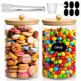 ComSaf 1 Gallon Cookie Jar, Large Glass Jar with lid, Glass Canisters with Lids Set of 2, 128 OZ Candy Jar with Spoon and Clip, Glass Food Storage Containers for Flour Sugar Oat Beans Pasta