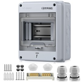 EYPINS Surface-Mounted Distribution Box, Small Distribution Box, 1 Row, 5 Modules, Fuse Box, IP65, Wet Room, Surface-Mounted Distributor with Brass Clamps for Garden or Outdoor Use