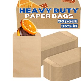 50-Pack 3x5 Small Brown Kraft Paper Bags - Mini Treat Bags for Cookies, Candy, Snacks, Jewelry, Gifts - Perfect for Party Favors, Sandwiches, Lunch, Popcorn, Wedding Packaging or Christmas Crafting