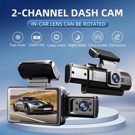 VAVUPO 1080P dual cameras, front and in car dashcams, in car camera with infrared night vision function, loop recording, wide-angle in car DVR camera with 3-inch IPS screen, dual lens in car dashboard video camera - Color: Dual Lens+32G Crad