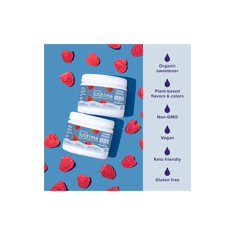 Ultima Replenisher Electrolyte Hydration Powder Blue Raspberry Serving Canister Sugar