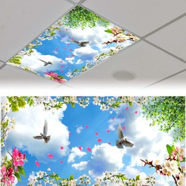Patelai 4 x 2 Feet Fluorescent Light Cover for Ceiling Classroom Magnetic Cubicle Shade with 10 Magnets Fluorescent Light Filters for School Home Office Drop Lamp Decor(Dove)