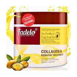 Collagen+Keratin Hair Mask - Deep Repair for Damaged Hair with Argan Oil and Vitamin E - Hydrating Treatment for Dryness and Damage-500 ml (Refreshing), Yellow (16.9 Fl Oz (Pack of 1), Floral)
