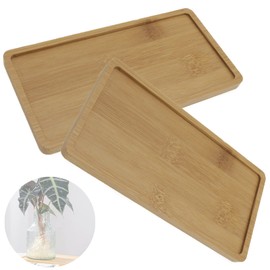 Joyangy 2Pcs Small Bamboo Tray, 6.9x3.5 Inch Bamboo Rectangular Plant Saucer Trays for Indoors, Small Plant Saucers & Drip Trays for Pots, Indoor Plant Accessories