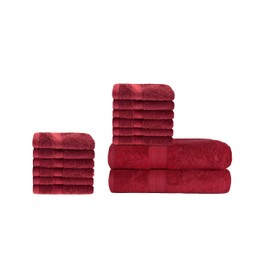 Superior Bath and Face Towel Set, Rayon from Bamboo Cotton Blend, Ideal for Bathroom, Guest Bathroom, and Beach 12 Piece Face/Washcloths 13” x 13" and 2 Piece Bath Towels 30” x 54”, Crimson