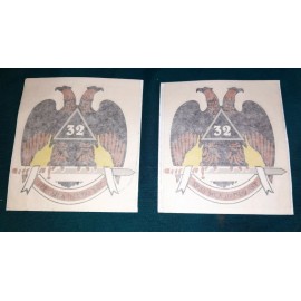 VINTAGE PAIR NOS UNUSED 32ND DEGREE MASON MASONIC EAGLE VINYL DIECUT STICKERS 3"