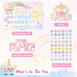 WERNNSAI Potty Training Chart - Unicorn Toilet Training Reward Chart with 270 Potty Training Stickers Crown Pink Sticker Chart for Girls Toddler Kids Potty Training for Birthday Gift