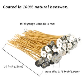 EUPNHY 100 PCS 10 inch Thick Hemp Wicks in 3mm Diameter, Pre-Waxed by 100% Natural Beeswax & Tabbed, Beeswax Wicks for Candle Making.