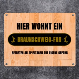 Hier wohnt ein Braunschweig-Fan Metal Sign 15 x 20 cm with Gym Floor Motif Sports Fan Braunschweig Sport Sportler