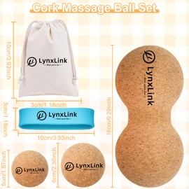 Cork Massage Ball Set - Cork Peanut Massage Ball, 2.4" & 2" Massage Balls + 2 Toe Stretcher Bands with Storage Bag，for Back Foot Neck Pain Therapy Portable Tissue Muscle Release Tool for Home Office