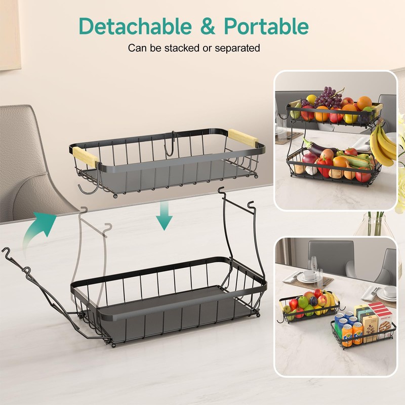 Sevenblue 3 Tier Fruit Basket for Kitchen Counter with 2