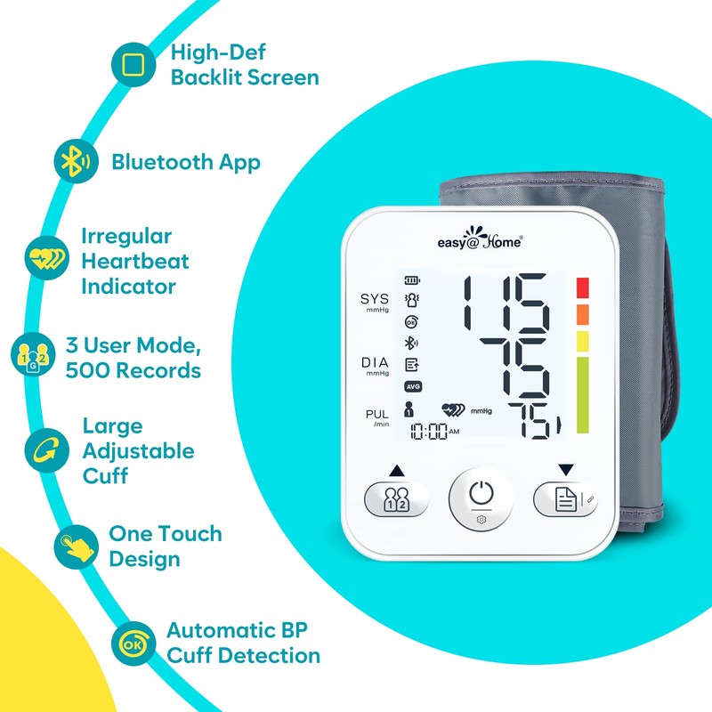 Blood Pressure Monitor for Home Use: Large Cuff Easy@Home Bluetooth