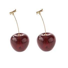 3D Dried Flower Red Cherry Drop Dangle Earrings Sweet Cute Stereo Fruit Jewelry for Women Girls (Crimson)