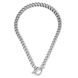 Thick Simple Punk Stainless Steel Twisted Chain Cuban Link Chunky Chain Infinity Toggle Charm Choker Necklace, Gold/Silver, Simple Minimalist Fashion Necklace for Women Men Unisex