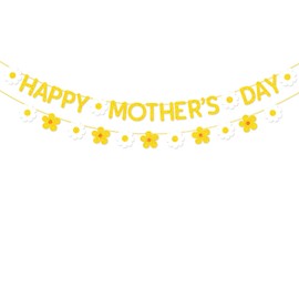 Juego de pancarta para el día de la madre, decoración para el día de la madre, guirnalda de telón de fondo para el día de la madre, guirnalda con purpurina para fotos (margarita dorada)