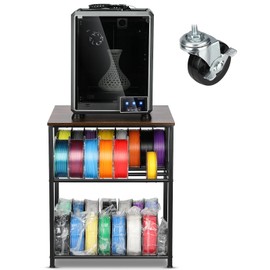 AHOWPD 3D Printer Stand with Filaments Storage - 3D Printer Table Filament Storage Rack Heavy Duty 3D Cart Desk with Wheels for Workshop Studio Office (Brown)