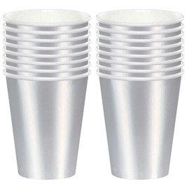 16Pcs Metallic Silver Party Paper Cups,Foil Silver Party Tableware Decor Silver Disposable Paper Cup Metallic Silver Plates for Kids Adults Silver Party Supplies Table Decorations