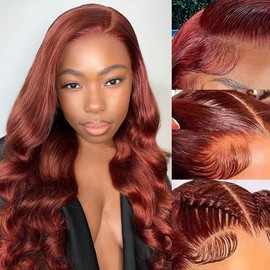vivehebe 30 inch Reddish Brown Lace Front Wigs Human Hair 13x4 Body Wave HD Lace Frontal Wigs Human Hair for Women 180 Density Auburn Colored Copper Red Pre Plucked with Baby Hair