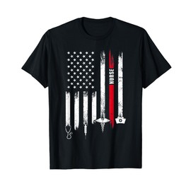 Funny American Flag Nurse Day Gift Idea Women Men T-Shirt