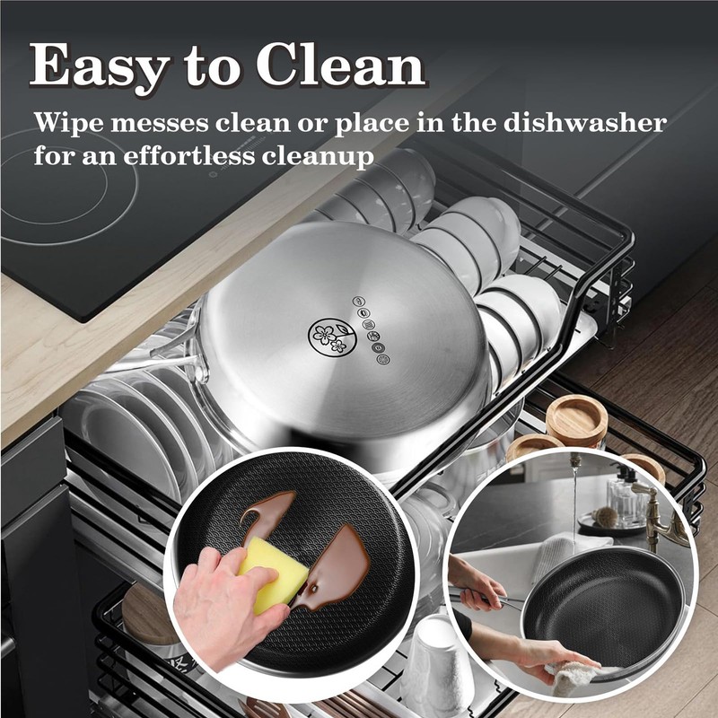 Nonstick Frying Pans with Lid,10 inch Stainless Steel Skillet Set