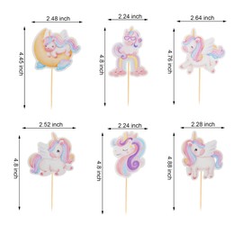 Arthsdite Einhorn-Cupcake-Topper, Regenbogen-Mond-Wolke, Geburtstagsparty-Zubehör, niedliche Einhorn-Cupcake-Picks für Mädchen, Baby-Geburtstagsparty-Dekorationen, 24 Stück