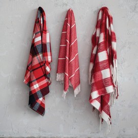 Creative Co-Op 60" L x 50" W Woven Acrylic Throw w/Fringe, Red & White Plaid
