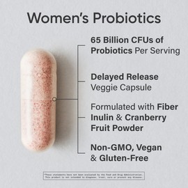 Sports Research Women's Probiotics with Prebiotics, 65 Billion CFU - Vegan Capsules for Gut Health & Digestive Support, Probiotics for Women with Cranberry - Non-GMO Verified & Gluten Free - 30 Count