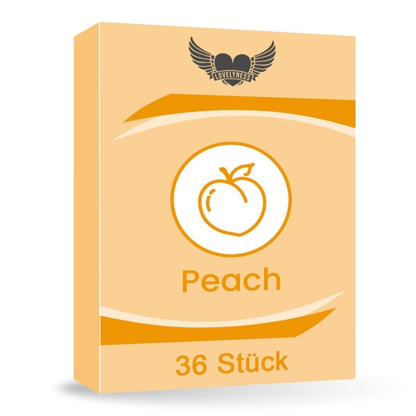 Condoms with Peach Flavour, 52 mm, Pack of 36, Real Feel Extra Thin, Extra Moist, Intercourse, Lubricating Film Lovelyness