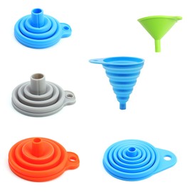 HUANR Einfülltrichter, 5-Teiliger Zusammenklappbarer Trichter Öl, Tragbarer Silikon Kleiner Trichter, Zusammenklappbare Trichters in 5 Größen, für Umfüllen von Flüssigkeiten und Trockenen Zutaten