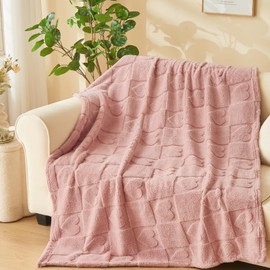 NEWCOSPLAY Super Soft Throw Blanket Pink Love Premium Silky Flannel Fleece 3D Heart Checkered Lightweight Bed Blanket All Season Use (Pink Love, Throw(50"x70"))