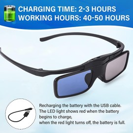 RF 3D Glasses, Active Shutter RF 3D Glasses Rechargeable Suitable for RF 3D TV Projectors, RF 3D Eyewear for Sony Epson Toshiba Sharp, Compatible with TDG-BT500A, SSG-5100GB, AN3DG40