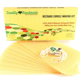 Make Your Own Beeswax Candle Kit - Includes 10 Full Size 100% Beeswax Honeycomb Sheets in Buttercup and Approx. 6 Yards (18 Feet) of Cotton Wick. Each Beeswax Sheet Measures Approx. 8" x 16 1/4".