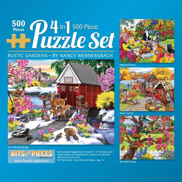 Bits and Pieces - 4-in-1 Multi-Pack 500 Piece Jigsaw Puzzles for Adults - 500 pc Puzzle Set Bundle by Nancy Wernersbach - 16" x 20" (41cm x 51cm)