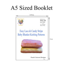 Knitting Patterns for Baby Blankets x 2, Easy Lace & Candy Stripe, Double Knit DK Yarn. Beginner Lace Patterns A5 Booklet Size