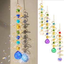 5 Pcs Gazing Ball Spiral Tail Crystal Suncatcher, Rainbow Maker Crystal Beads Decor Sun Catcher Hang with Hook for Window Indoor Outdoor