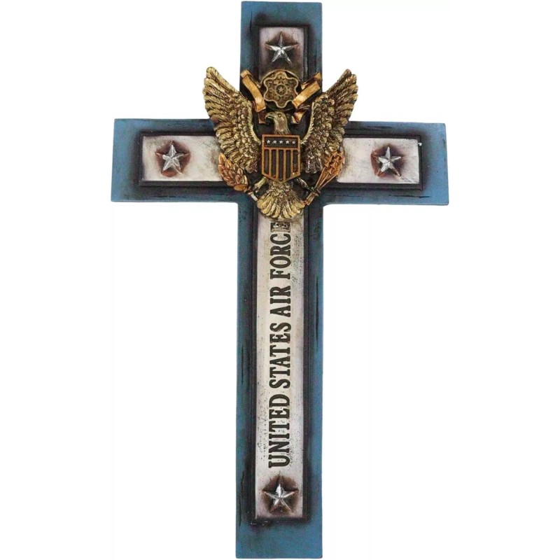 USA Air Force Bald Eagle Emblem Blue Memorial Wall Cross,