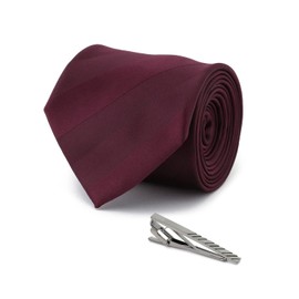 Orihika Men's Necktie Clip, Washable Set, Business, Formal Gift, Gift, Wine/Solid (AZTIEBER22)