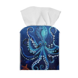 Pzuqiu Octopus Square Tissue Box Cover Facial Paper Cover for Bathroom Bedroom, Waterproof&Durable