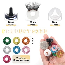 TOAOB 14pcs 20mm Safety Eyes Plastic Glitter Safety Eyes with Eyelashes and Washers for Amigurumis 7 Colors Craft Crochet Eyes for DIY Puppet Bear Stuffed Animals Doll Making