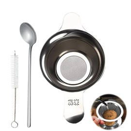 Stainless Steel Coffee Filter, Reusable Pour Over Coffee Filter, Includes Cleaning Brush and Spoon, Ideal for Manual Coffee, Permanent Filter with Stainless Steel Strainer, Easy to Clean