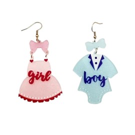 Gender Reveal Earrings Glitter Acrylic Blue Pink Dress Earrings for Gender Reveal Pregnancy Announcement Party- A
