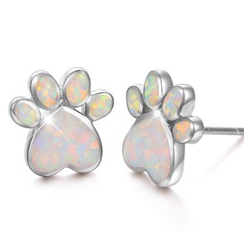 925 Sterling Silver Animal Stud Earrings Hypoallergenic Panda/Axolotl/Rabbit/Frog/Dolphin/Pig/Paw/Hedgehog/Penguin/Turtle/For Women Girls, Sterling Silver, Opal Created