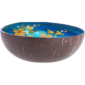 YEASQGS Hand Painted Floral Coconut Bowls Natural Coconut Shell Bowl Decorative Key Storage Bowl Candy Container Nuts Holder (Blue, 1)